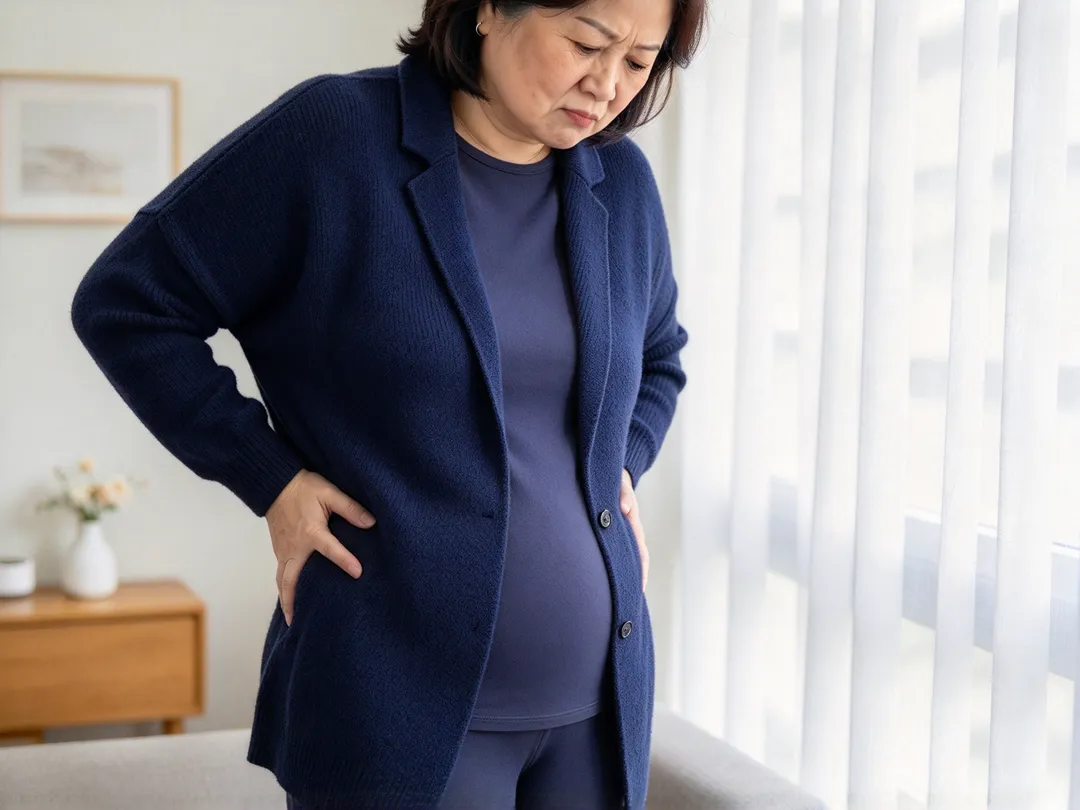 許多中年女性發現停經後更容易發胖，常認為是荷爾蒙下降、代謝變慢所致，但更年期的體重變化涉及體組成與脂肪分布等多重因素。（示意圖／AI生成圖）