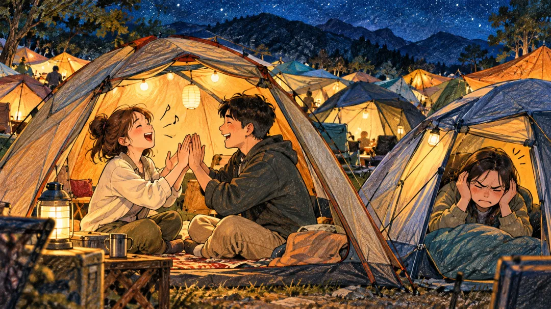 露友排休帶老婆享受野營時光，卻因帳篷隔音差遭遇鄰帳激戰。（圖／示意圖／AI生成）