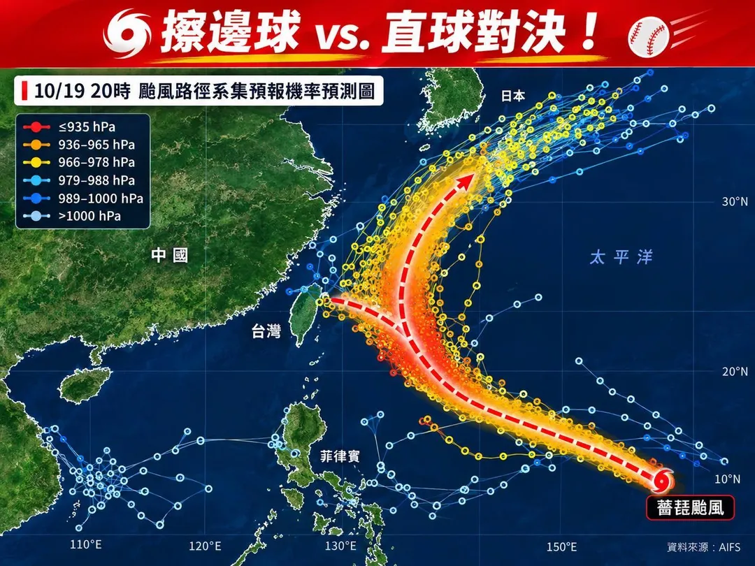 薔琵颱風「擦邊球 vs. 直球對決」。（圖／翻攝自臉書／林老師氣象站）