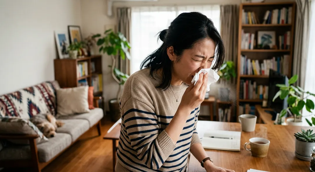 浙江一名年約35歲女子，日前因打噴嚏導致肋骨骨折。（示意圖／AI生成）