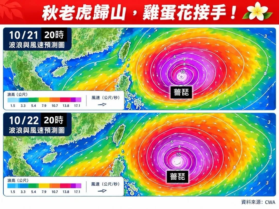 薔琵颱風風雨影響最為顯著的時段，評估會落在10/23至10/24的上半天。（圖／翻攝自臉書／林老師氣象站）