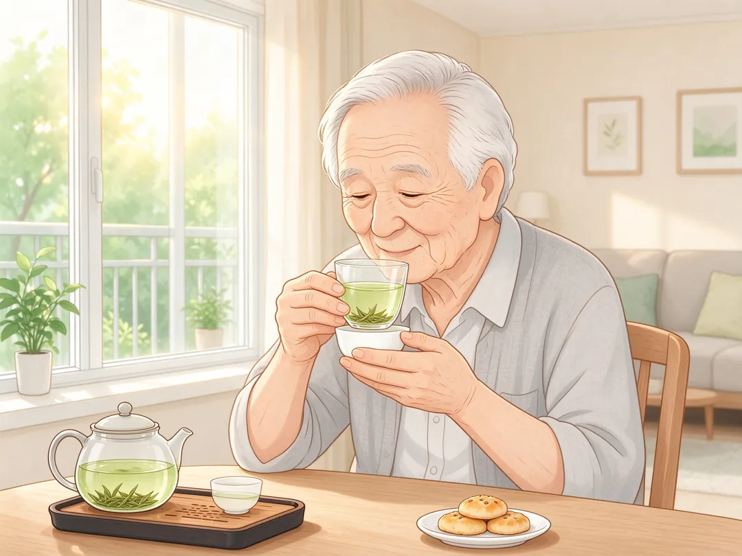 對自覺身體變虛弱、動作變慢的60歲以上長輩而言，每天飲用綠茶，搭配規律運動，膝伸展肌力的變化優於只運動的對照組。（示意圖／AI生成圖）