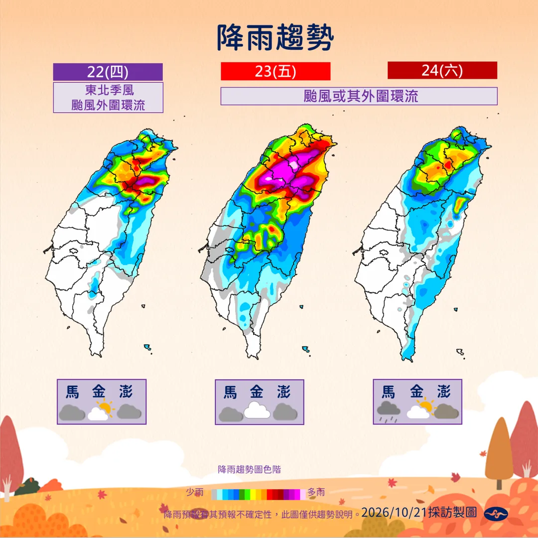 週五與週六將是全台受影響最為顯著的時間點。（圖／氣象署）