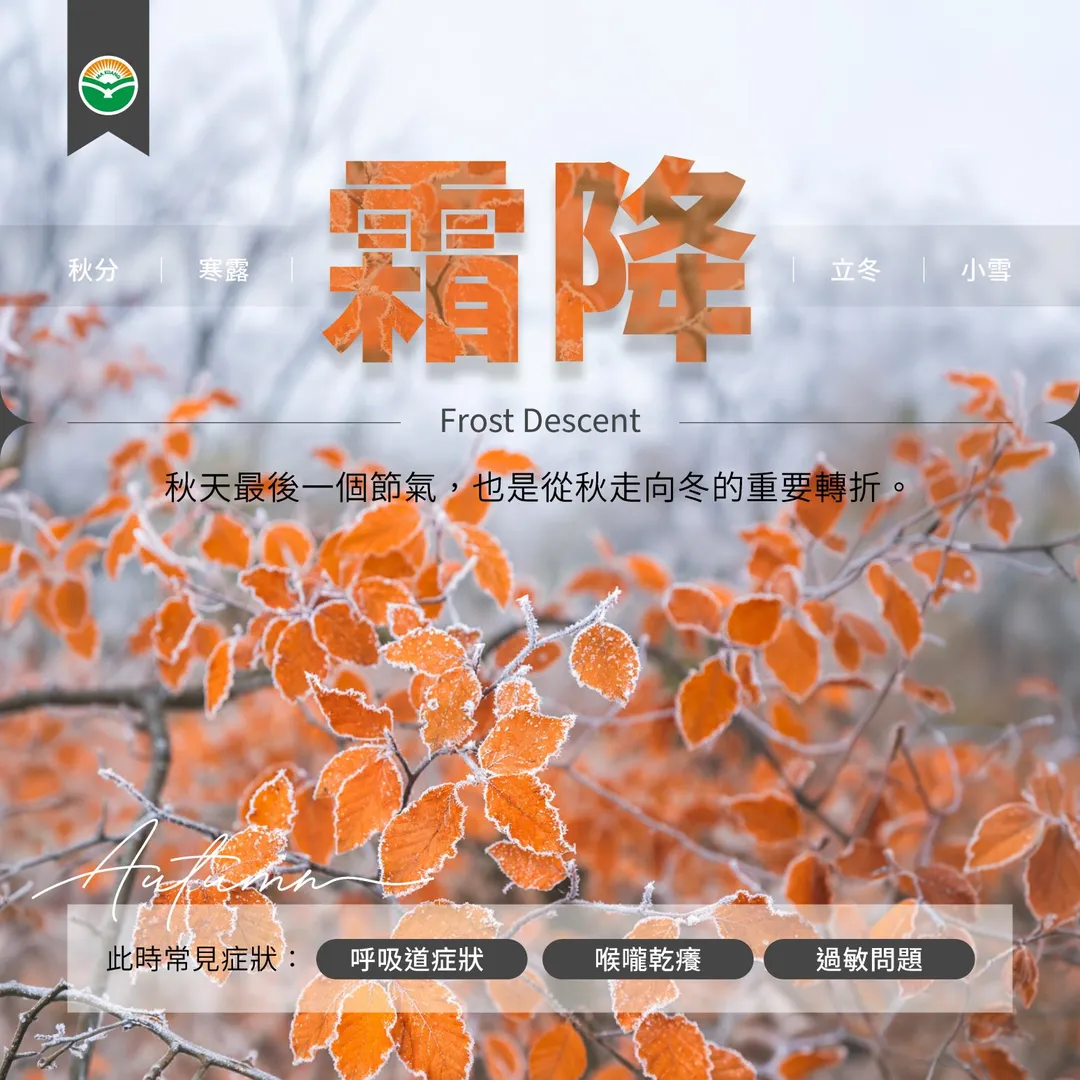 霜降是秋季最後一個節氣，台灣雖不一定看得到霜，清晨與夜晚卻逐漸轉涼，白天與夜晚溫差也可能拉大。（圖／馬光中醫）