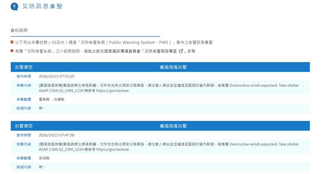 災防訊息。（圖／氣象署）
