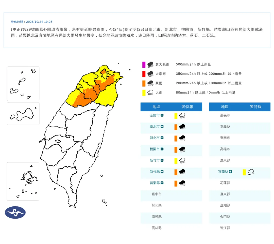 豪大雨特報。(圖/中央氣象署)