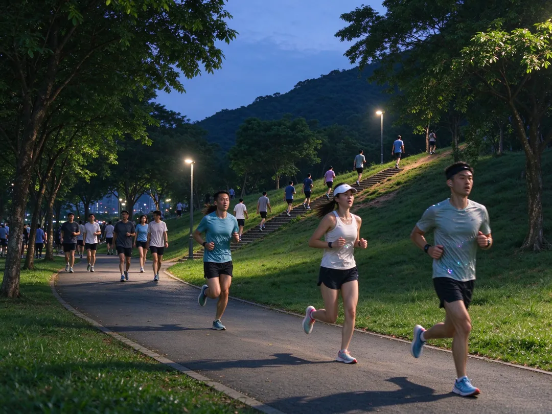 天氣轉涼，不少民眾增加健走、爬山及夜跑等戶外活動，但若運動量突然增加，可能超出關節與足底筋膜的負荷，引發微小撕裂傷及發炎。（示意圖／AI生成圖）