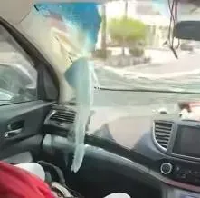 有男子開車載著阿姨要從曼谷前往春武里遇強震，高速公路的水泥塊脫落並砸中他的車輛。（圖／翻攝畫面）
