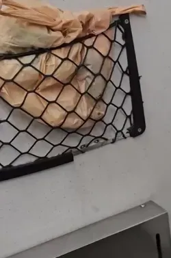 有民眾搭台鐵發現置物網有一袋「垃圾」，裡面疑似包裹著一隻鳥。（圖／翻攝自「爆料公社」臉書）