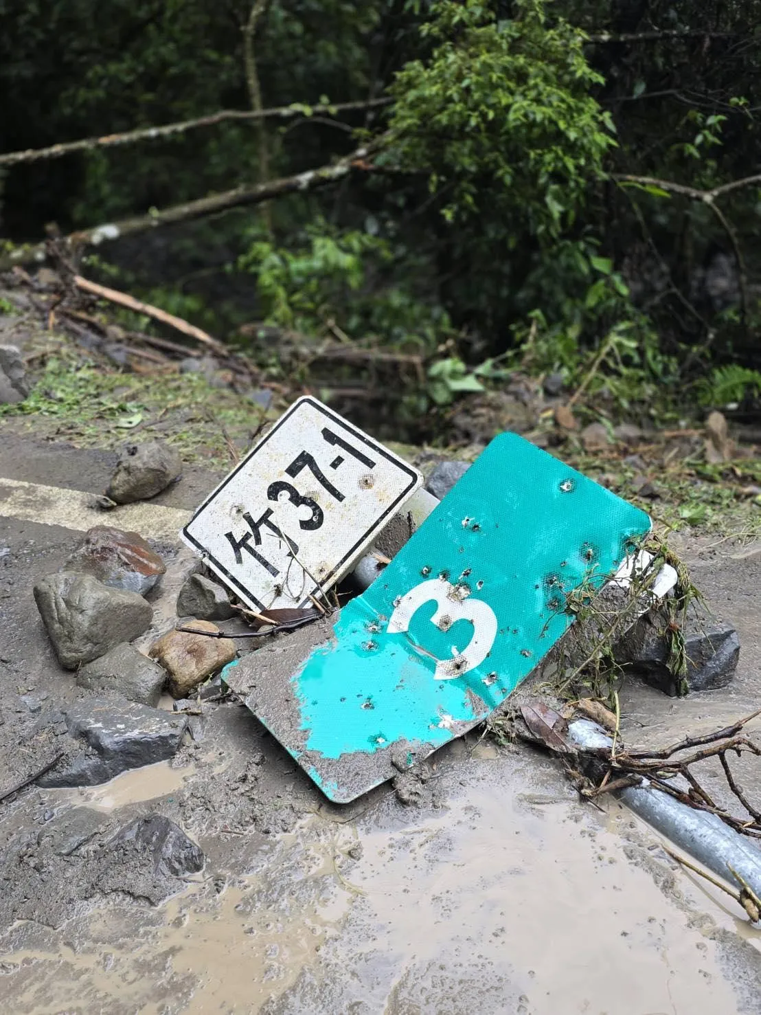 影/豪雨釀災!巨石崩塌覆蓋整條路 竹37-1線全線封閉