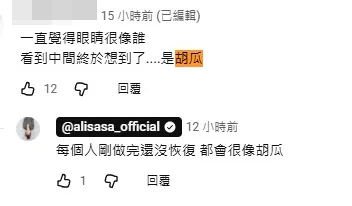 有網友認愛莉莎莎術後撞臉資深綜藝天王胡瓜。（圖／翻攝愛莉莎莎 Alisasa YT）