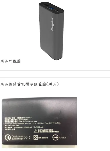 Energizer型號UE10013CQ召回。（圖／經濟部標準檢驗局）