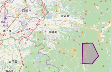 氣象署也針對嘉義縣大埔鄉及番路鄉發布山區暴雨警報，影響時間從今日下午延續至晚上。（圖/氣象署提供）
