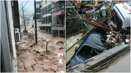 影/漲太快來不及逃！洪水沖垮樓房　浙江杭州暴雨已致5死2失蹤