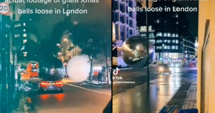 巨大聖誕裝飾球於倫敦馬路上「狂奔」！ 險釀交通意外發生