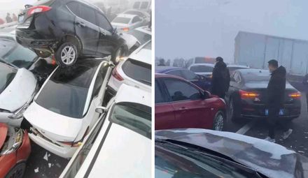 【影】大霧釀1死！河南200多車追撞　空拍「車疊車」慘狀曝