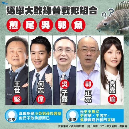 綠營5大戰犯抓到了！媒體人爆「煎尾吳郭魚」 網全笑翻