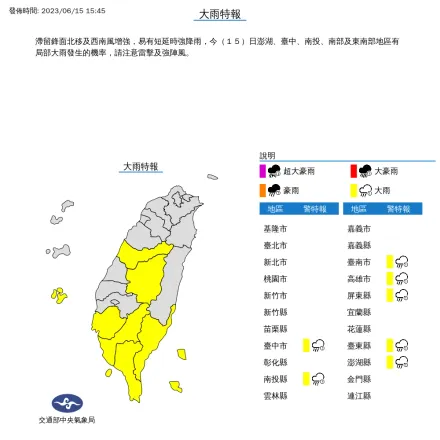 快訊/下班帶傘！7縣市發布大雨特報　中南部雨彈炸到晚上