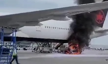 影/加拿大蒙特婁機場灑水車起火、燒到客機「機尾」　乘客急疏散