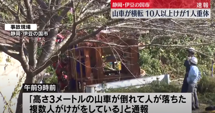 影/日本神社祭典傳傷亡意外！3公尺高山車疑「煞不住」　下坡翻覆致1死18傷