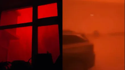 影/「天空赤橙」像異世界!特強沙塵暴襲新疆　親歷者：車窗碎了被風吹走