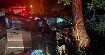 台東凌晨轎車自撞路樹「車頭全毀」5傷　女童左小腿骨折