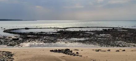 賞石滬不用飛澎湖！淡水沙崙心型石滬秘境　海天一線超浪漫