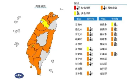 快訊/範圍擴大！14縣市高溫特報　高雄燈塔飆38.1度...前10溫度排行榜曝