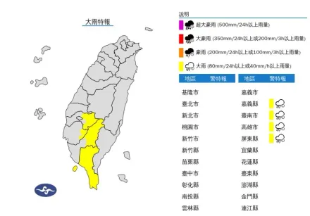 快訊/雨彈午後又降臨！4縣市大雨特報　小心雷擊、強陣風