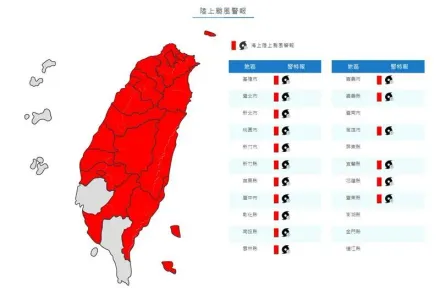 快訊/陸警範圍又擴大！氣象署納入「17縣市」警戒　本島剩「2地」未匡列