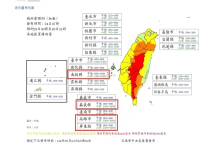 小心豪雨釀災！凱米颱風「總雨量」預估超過1800毫米　上看莫拉克3/5雨量