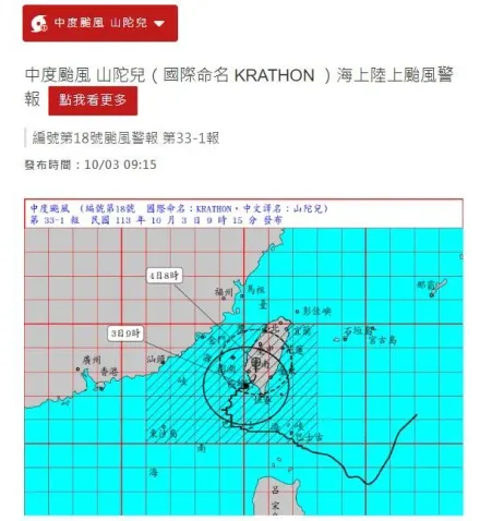 山陀兒颱風減弱縮小 估中午前後登陸南部高屏防14級強陣風