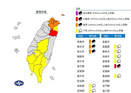 快訊/記得帶傘！「11縣市」大豪雨特報　台東縣狂炸大雷雨