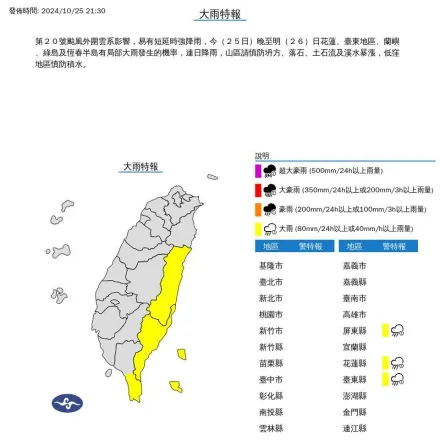 雨下整夜！氣象署針對「3縣市」發布大雨特報　今晚一路下到明天