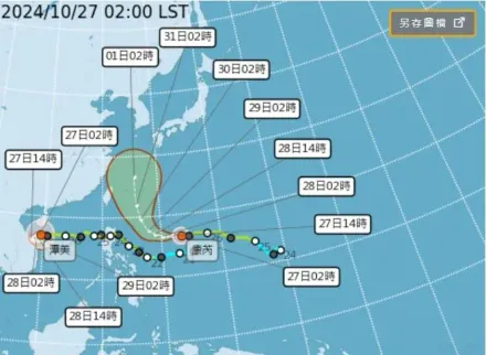 康芮颱風腳程加速！10/28、10/29北轉角度成關鍵　恐更接近台灣