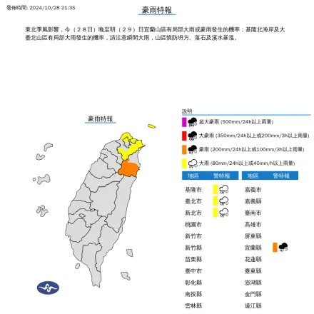 下到明天！氣象署示警「4縣市」　宜蘭山區慎防豪雨