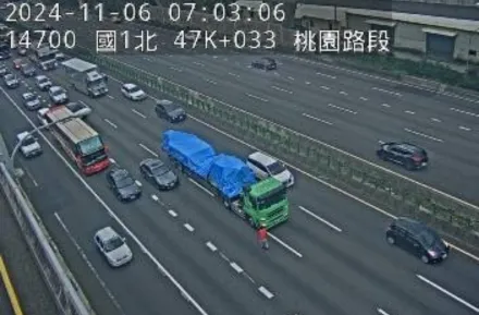 國道清晨事故！國1北向47.1k「轎車、大貨車追撞」釀回堵　上班請注意