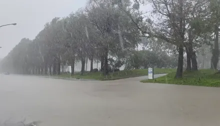 影/汪洋一片！豪雨狂轟宜蘭　 羅東運動公園「淹水15公分高」