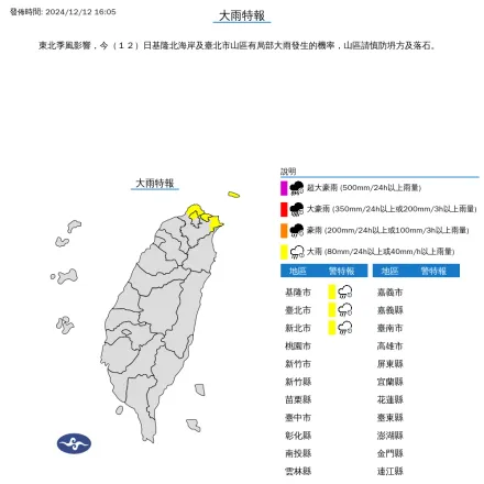 下班注意！北北基大雨特報　山區慎防坍方、落石