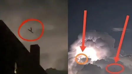 北京夜空驚見「神秘黑影御劍飛行」。（圖／翻攝微博）