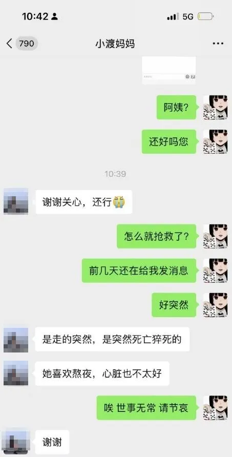 網路上瘋傳一段疑似張純好友與其母親「小渡媽媽」的對話截圖。(圖/翻攝 微博)