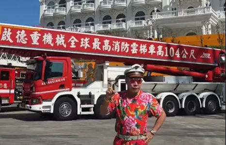 啟德機械起重工程董事長「吊車大王」胡漢龑昨（8）日於社群發布影片宣布，已訂購第二台104公尺高的Bronto消防雲梯車。（圖／翻攝啟德機械起重工程-股公司）