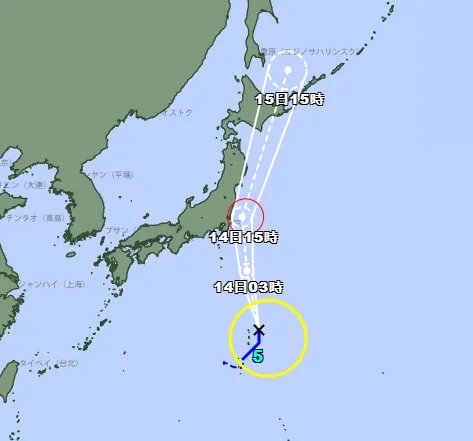 百合颱風預測移動路徑。（圖／翻攝自日本氣象廳）