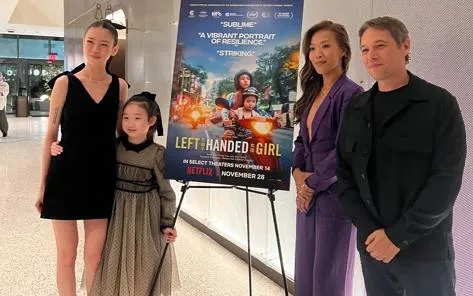 《左撇子女孩》導演鄒時擎與製作人西恩貝克（Sean Baker）攜兩位女主角馬士媛、葉子綺在北美巡迴宣傳。（圖／光年映畫 提供）