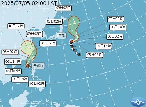 位於東沙島海面的熱帶性低氣壓已於今日凌晨2時發展為今年第4號颱風，國際命名為「DANAS」，中文譯名為「丹娜絲」。（圖／氣象署）