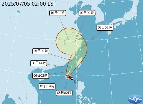 丹娜絲颱風預計在7日凌晨抵達台灣海峽中間位置。受颱風影響,台灣西部平地及澎湖將首當其衝,花蓮、台東地區也須嚴加防範豪雨。(圖/氣象署)