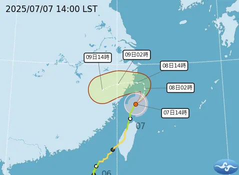 氣象專家吳德榮表示，丹娜絲北上後出現「往西南」的情況，是受到北方高壓導引所致。（圖／氣象署）