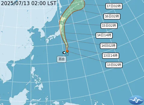 百合颱風預測路徑。（圖／中央氣象署）