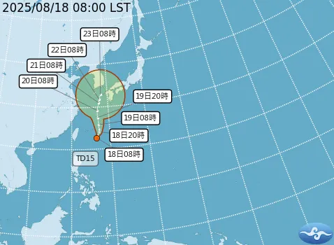 熱帶性低氣壓TD15。（圖／中央氣象署）