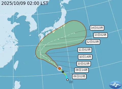 輕颱娜克莉未來前進至琉球東方海面。（圖／中央氣象署）